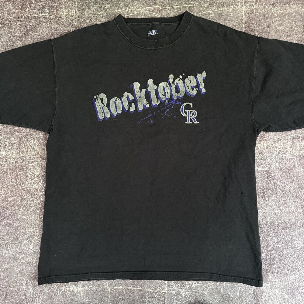 Men's Vintage Y2K CSA Colorado Rockies Rocktober Black Silver T Shirt Tee Sz XL
